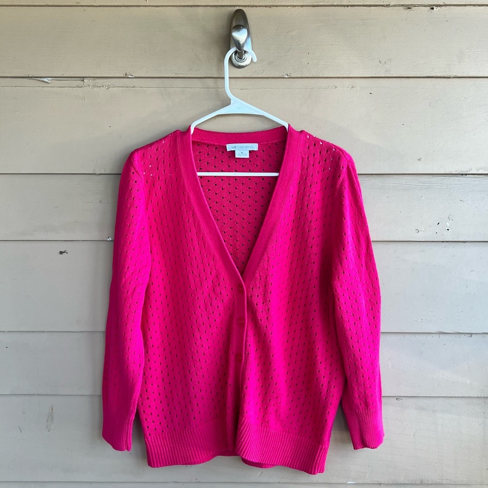 Liz Claiborne Fuchsia V-Neck Long Sleeve Button Cardigan Size XL Classic Preppy